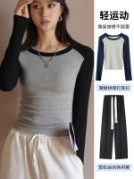 [COD] Douyin hot style stitching contrast thread round neck bottoming for women inner spring autumn winter fashion foreign outer long sleeves