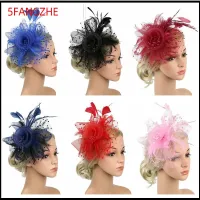 5FANGZHE ผู้หญิงสาว ค็อกเทล ดอกไม้ตาข่าย Fascinators ผม หมวก fascinator กิ๊บติดผมขนนก ที่คาดผมงานเลี้ยงน้ำชา ที่คาดผม ALICE