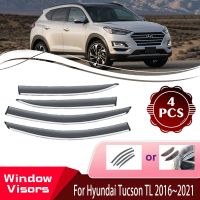 กระบังหน้าต่างสำหรับ Hyundai Tucson Tu-Són MK3 2016 ~ 2021ชุดกันฝนหน้าต่างแผ่นเบนทางลมกันสาดอุปกรณ์เสริมรถยนต์ที่พัก