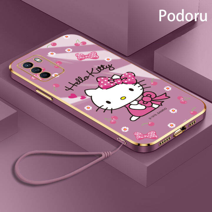 เคส-oppo-reno6-z-5g-f19-pro-plus-a95-5g-เรียบง่ายสุดหรูชุบทองเคสโทรศัพท์เคสซิลิโคนเนื้อนิ่มลาย-hello-kitty