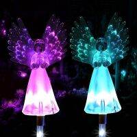 Solar Angel Lights Outdoor Garden Decoration Landscape Housewarming Gift Cemetery 7 Color Changing Led Stake For Lawn Yard Patio Power Points  Switche