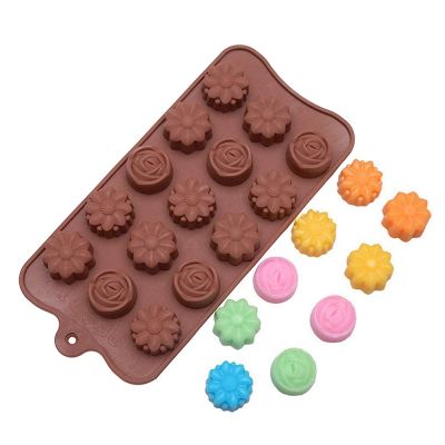 15-Cavity Silicone Flower Rose Chocolate Mold Baking Ice Tray Mould Fondant Jelly Candy Molds Kitchen Baking Tool