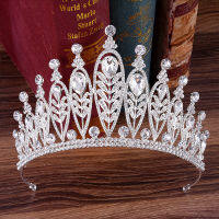 มงกุฎเจ้าสาวสไตล์บาโรก Rhinestone เงา Silver Leaf Tiara ที่คาดผมมงกุฎนางงามมงกุฎ