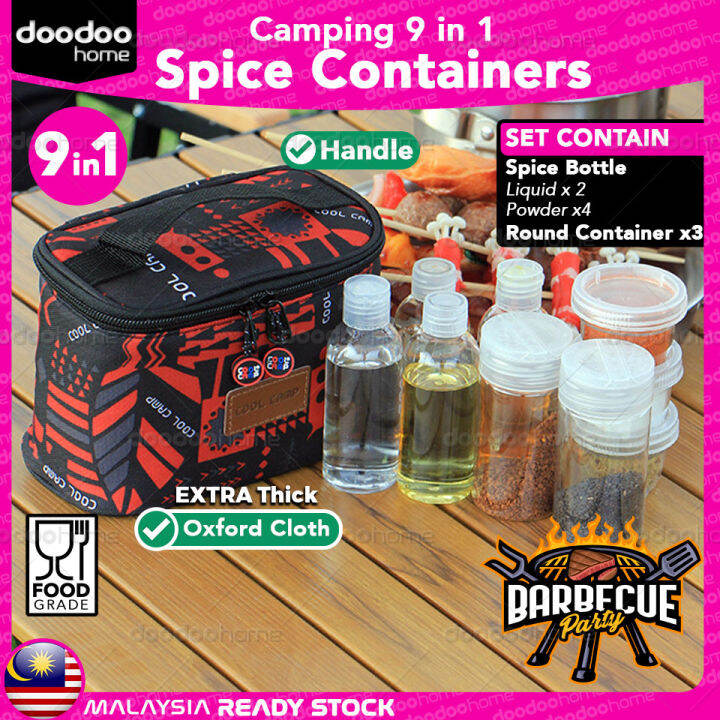 Camping Spice Containers 9 In 1 Outdoor Seasoning Box BBQ Spice Box Kit Condiment Box with Carry