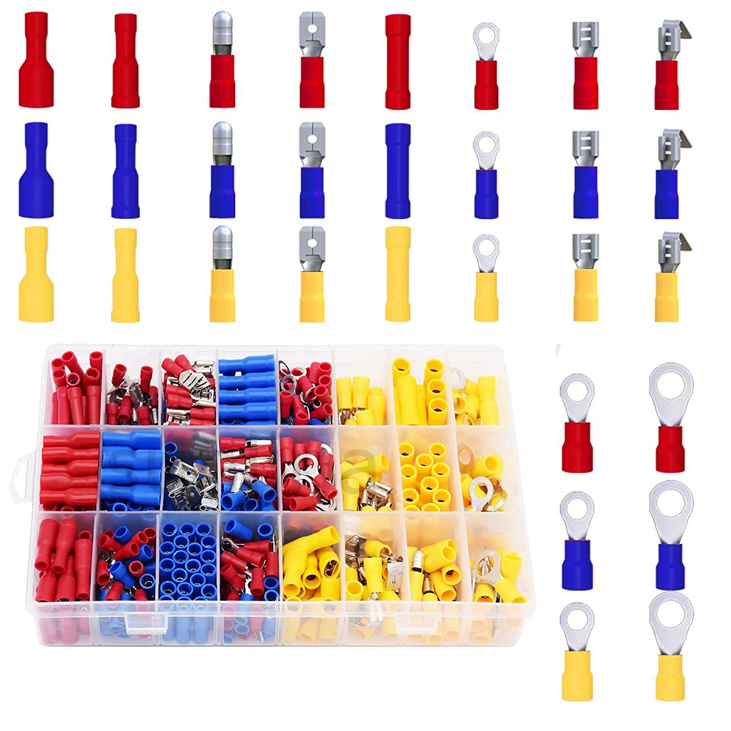 480PCS Insulated Assorted Electrical Wire Terminals Crimp Connectors Butt Spade Ring Fork Set 