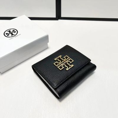2023 new Tory Burch Britten Series Soft Cow Leather Multi-card Slot Utility Short Triple Fold Wallet