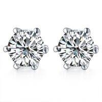 Moissanite Diamond ต่างหูเงิน 6 กรงเล็บ 925