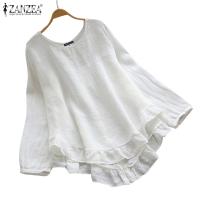 ZANZEA Women Long Sleeve Pleated Hem Patchwork Plain Blouse