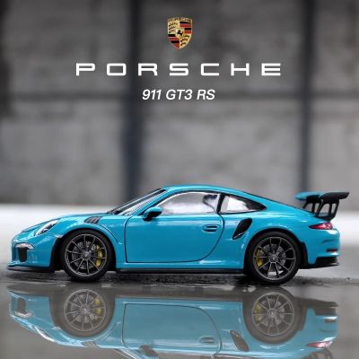 1:24อย่างยินดีต้อนรับสู่รุ่น Porsche 911 GT3 RS Mobil Biru Logam Campuran Mobil Dekormobasi IL Koleksi Hadiah Mainan Die Casting Mainan LAK-Laki
