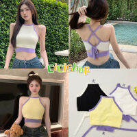 Cici(3072)เสื้อCrop Topคล้องคอ เนื้อผ้าขนนุ่มไม่คัน ดีเทลเปิดหลังสุดCute