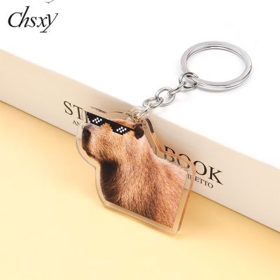 Hot Capybara Cute Acrylic Keychains Kawaii Cartoon Capybaras Animal Resin Charm Keyrings for Woman Men Funny Bag Car Key Pendant