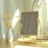 Makeup Mirror Light Luxury Retro European Metal Gold Mirror Home Desktop Square Round Mirror Dormitory Makeup Mirrors