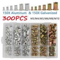 300pcs M3 M4 M5 M6 M8 M10 Rivet Nuts Set Zinc Plated Nutserts Threaded Insert Nutsert Cap Flat Head Rivet Nuts Carbon Steel