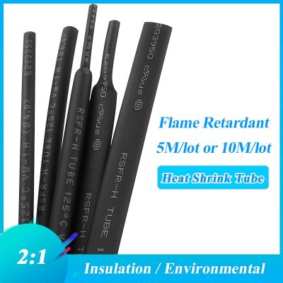 5/10M /LOT BLACK 1/2/3/4/5/6/8/10/10/12/14/16/18/20mm Heat Shrink Tubing Flame Retardant Tube kit Insulation Tubing Wire Cable Cable Management