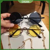 CHUAN พังก์สไตล์ แว่นกันแดดกลมเล็ก การป้องกัน UV400 สีสันสดใส แว่นตาสำหรับแว่นตา แฟชั่นสำหรับผู้หญิง แว่นตากันแดดฮิปปี้ สำหรับผู้หญิงและผู้ชาย