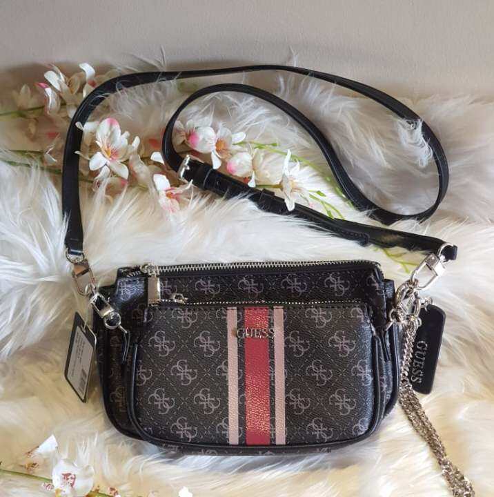 Original Guess Arie Double Compartment Crossbody Bag Black Lazada PH