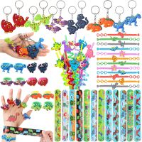 Dinosaur Party Favors Slap Bracelets Straws Rings Key Chains for Kids Birthday Gifts Girl Boy Toys Dino Themed Supplies