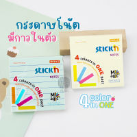 กระดาษโน้ต โพสอิท มีกาวในตัว Stickn ขนาด 3x3 นิ้ว 4สี 100 แผ่น