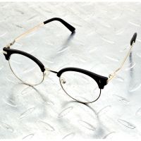 รอบ Retro สีดำคิ้วประณีตบานพับโค้งวัด Full-Rim กรอบแว่นตากรอบแว่นตา Eyeframe Eyewear