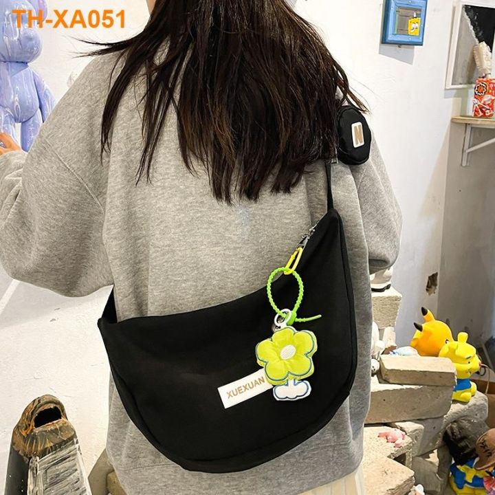 กระเป๋าสะพายไหล่ผ้าแคนวาสญี่ปุ่นขนาดเล็กหญิง-2023-ใหม่น่ารักกระเป๋าเกี๊ยวเรียบง่าย-messenger-กระเป๋า