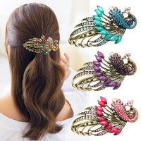 Bohemian Vintage Rhinestone ปิ่นปักผมรูปนกยูงหวีส้อม Phoenix กิ๊บปากเป็ด