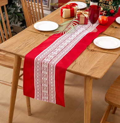 ผ้าปูโต๊ะผ้าฝ้ายและผ้าลินินผ้าปูโต๊ะยาวสีแดงธงรองชนะเลิศการตกแต่งคริสต์มาสผ้าคลุมโต๊ะตกแต่งเทศกาล