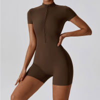 Yoga Set Womens One-Piece Suit Zipper Short Sleeve Gym Push Up Workout Clothes Fitness Short Bodysuit Sportswear Jumpsuits