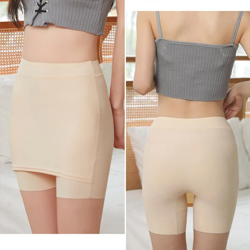 Lady Seamless Safety Shorts Pants Lingerie Double-Layer Front Crotch Thin  Summer