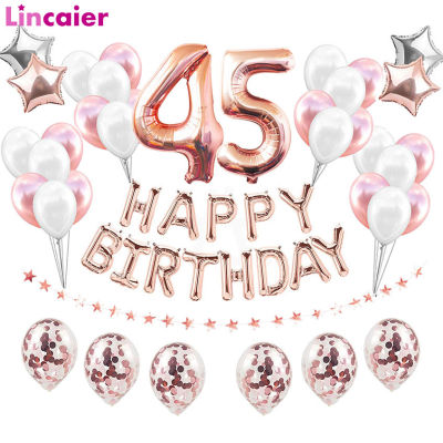 38pcs Number 45 Foil Balloons 45 Years Old Happy Birthday Party Decoration Adult 45th 54 54th Woman Man Supplies Rose Gold Black