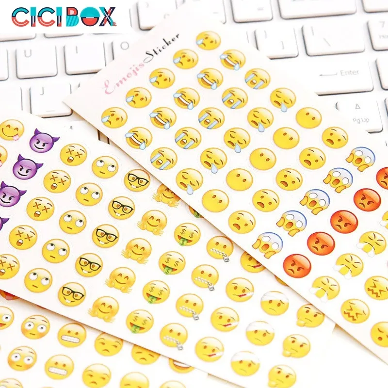 ☑✷ 2 Tấm Sticker Cute trang trí dán tập vở hộp bút hình Emoji ...