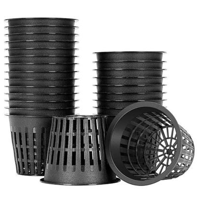 Hydroponic Planting Mesh Pot Net Plastic Garden Net Cup Pots Basket for Hydroponics Garden Balcony Planting50Pcs, Black