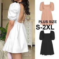 COD DSFDGESERRRRR S-2XL Women Summer Dress Summer Puff Sleeve Backless Party Beach Dress Vacation Casual Mini Dress