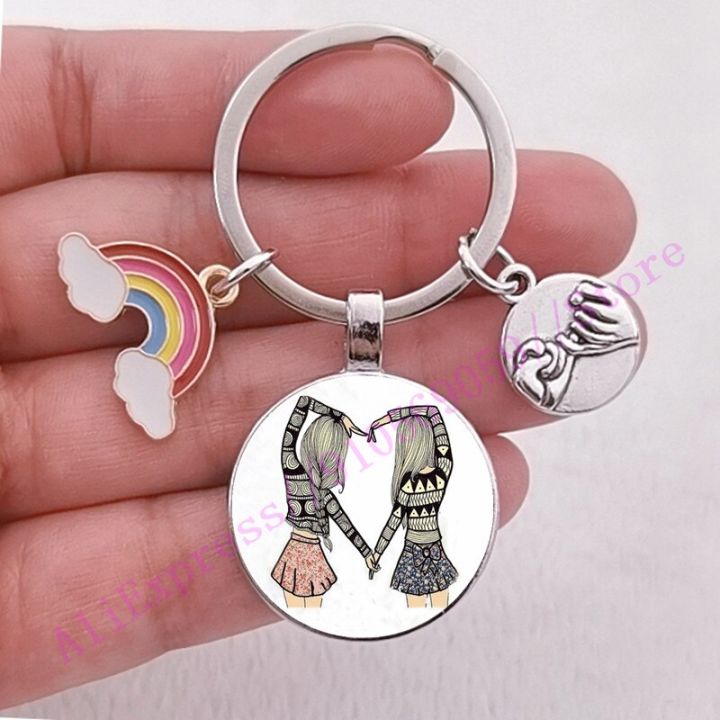 best-friend-sister-gift-sisters-friendship-photo-key-ring-for-best-friend-enamel-rainbow-charm-keychain-best-friend-keyring-gift-key-chains