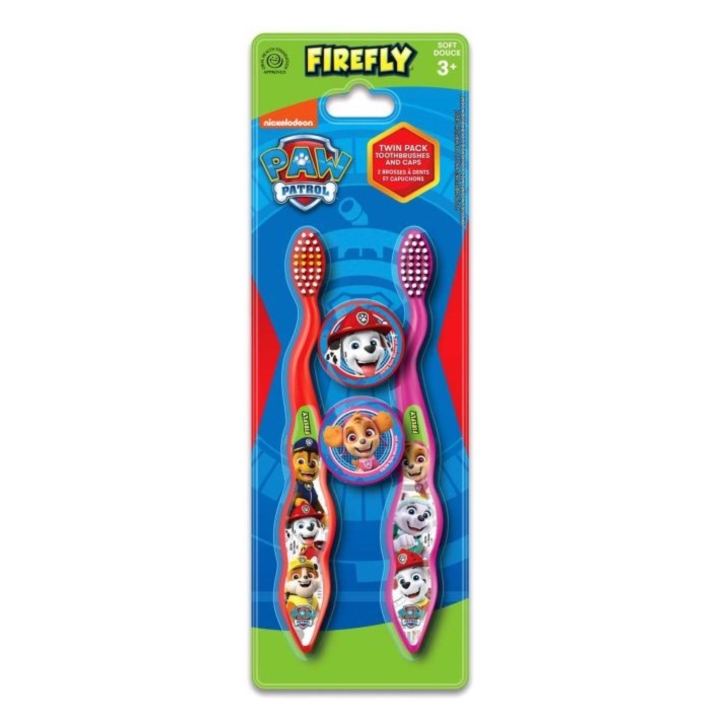 FireFly Paw Patrol Twin Pack Toothbrushes with Caps Toothbrush