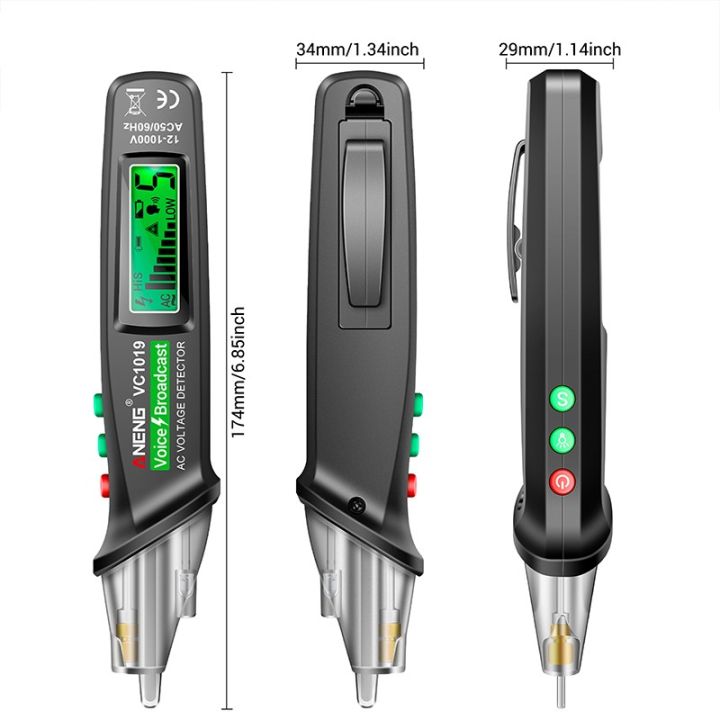 aneng-เครื่องวัดโวลต์กระจายเสียงด้วยเสียง-vc1019-dc-ac-ปากกาทดสอบเครื่องมือเครื่องทดสอบไฟฟ้าที่ไม่ใช่ปากกาใช้ติดต่อ12-1000v-กระแสโวลต์