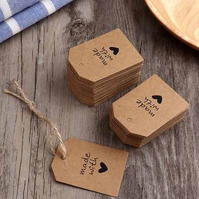 100Pcs Kraft Paper Handmade Tag With Love For DIY Gift Box Tag Candy Cupcake Made With Love Tags Handmade Favors Name Brand Tag