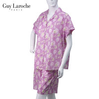 ชุดนอน EXTRA SIZE  แบรนด์ GUY LAROCHE เสื้อ+กางเกงขาสั้น ผ้าคอตตอน พิมพ์ลายดอกไม้ GN1W26 รอบอก 48 สะโพก 45 ใส่นอน ใส่อยู่บ้าน ไปจ่ายตลาดได้สบาย