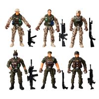 ชุดของเล่นกองทัพทหารของเล่นตุ๊กตาขยับแขนขาได้พร้อมอาวุธ6ชิ้น/หุ่นทหารของเล่นทหารเคลื่อนย้ายได้ชุดของเล่นแบบฮีโร่สำหรับเป็นของขวัญเด็กผู้ชาย