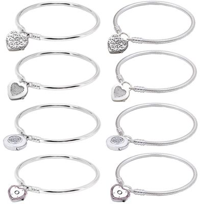 Original 925 Sterling Silver Lock Your Promise Logo Signature Regal Heart Padlock Bracelet Bangle For Popular Bead Charm Jewelry