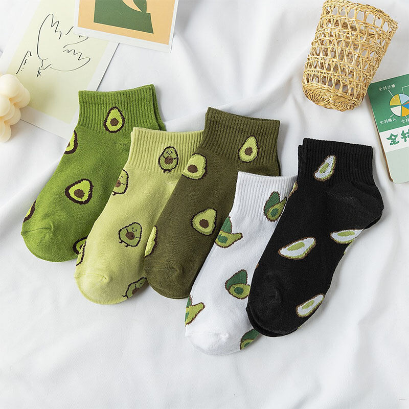 5 Pairs/Lot Cute Fruit Socks Women Avocado Embroidery Funny Socks Girls ...