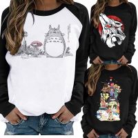 เสื้อยืดลายทาง Totoro Studio Ghibli ฮาราจูกุ Kawaii,เสื้อยืดผู้หญิง Ullzang Miyazaki Hayao เสื้อยืดเสื้อลายอะนิเมะน่ารักสำหรับผู้หญิง