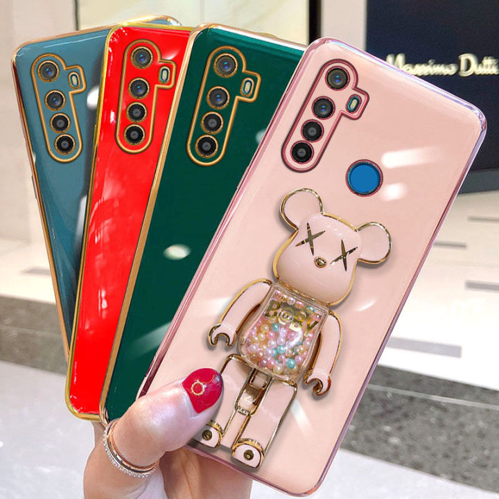 jiefie-เคสโทรศัพท์หมีของเล่นใหม่สำหรับ-realme-5-5i-6i-7i-8i-9i-5s-5-pro-6-6-pro-7-7-pro-8-8-pro-narzo-50-50a-50i-50a-prime-ตุ๊กตาน่ารักโครเมี่ยมสุดหรู-plated-soft-ฝาครอบโทรศัพท์-tpu-ขาตั้ง