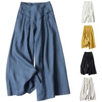 2023 Spring Summer Womens Cotton Linen Wide Leg Pants Solid Casual Loose Elastic High Waist Ladies Pants Trousers Pantalones