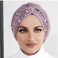 【CW】 Muslim Fashion Elastic Pearls Turban Caps Hijab Bonnet Musulman Headscarf Hat Turbante Mujer