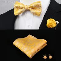 ♤ New Silk Flower Business Bowtie Men Vintage Purple Red Black Gold Royal Blue Wedding Bow Ties Pocket Square Handkerchief Set
