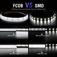 FCOB IP65แถบไฟ LED กันน้ำลึก5เมตร640 LED มีความยืดหยุ่นสูง2700K ถึง6000K RA90 DC24V DC12V หรี่แสงได้เชิงเส้น