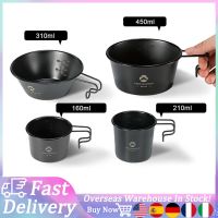 【LZ】✣  Acampamento ao ar livre copo sierra de aço inoxidável com revestimento titânio preto portátil caminhadas piquenique churrasco utensílios de mesa 160/210/310/450ml