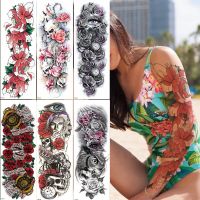 Temporary Tattoo Full Arm Body Art Stickers Waterproof Large Arm Sleeve Tattoo Women Adult Man Semi Permanent Tattoo Lion Rose Stickers