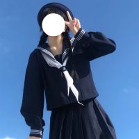 Blue Three Orthodox JK Uniforms Basic Navy Blue Academy Wind School For Middle Sailor Suits ชุดฤดูใบไม้ผลิและฤดูใบไม้ร่วง