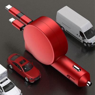 Super Fast Charger พร้อมกันชาร์จอะแดปเตอร์รถแบบพกพาสามอินเตอร์เฟซที่แตกต่างกัน3 In 1 Car Charger 60W Flash Charge